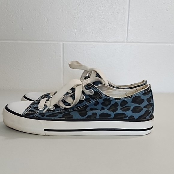 Blue Black Leopard Print Sneakers Converse Style Tennis Shoes - Picture 3 of 14